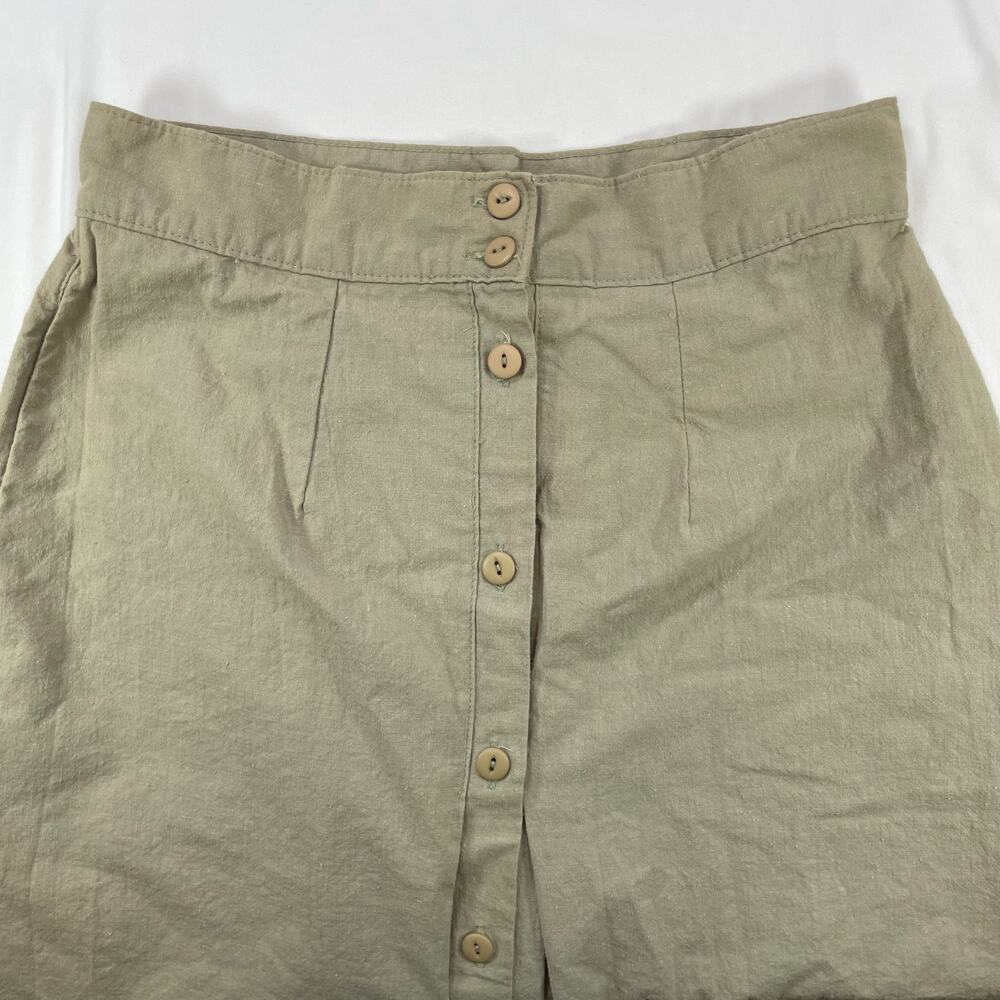 Vintage 100% Cotton Button Front Midi Skirt Khaki Green 14 Women’s 90s Earthy - Picture 2 of 5